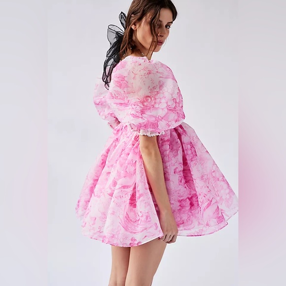 Selkie x Free People French Puff pink babydoll toile floral organza mini dress - Picture 10 of 12